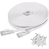 Ethernet Cable Cat6 Flat 50ft White with Cable Clips,jadaol Network Cable Cat 6 Flat Ethernet Patch Cable,internet Cable with Rj45 Connectors-50 Feet White (15 Meters)