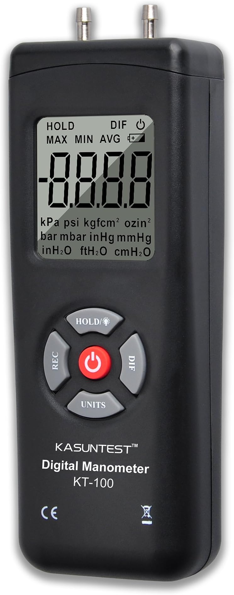 KASUNTEST Dual Input Digital Manometer Air Pressure Meter Gas Pressure Tester/w 11 Units