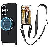VooDirop for iPhone 17 Case with Lanyard Compatible with MagSafe Silicone, Crossbody Phone Case with Neck Strap Adjustable, Magnetic Phone Cover for iPhone 17 6.3'' Black