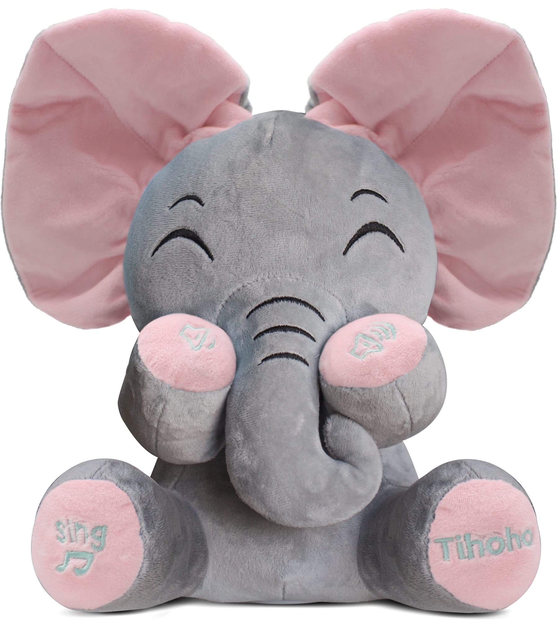 Tihoho Peek A Boo Elephant Talking Singing Plush Huggable Toy Baby Animated Elephant Plush Cute Toys Gift Stuffed Doll for Baby Tollders Kids Boys Girls Gift Adjust Sound (Pink)