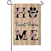 Home Sweet Home Garden Flag Floral Dog Paw Spring Summer Yard Flag 12×18 Inch Double Sided Pet Lovers Home Decor Welcome Flags Farmhouse Yard Lawn Patio Outdoor Decorations
