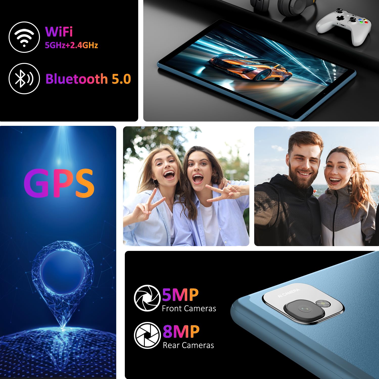 2025 Latest Android 14 Tablets,10.1 Inch Tablet with 36GB RAM 128GB ROM Expand 1TB, 8000mAh Battery, 8+13MP Camera IPS LCD Screen, Support WiFi 5GHz/BT5.0/GPS, 2 In 1 Android Tablet with Keyboard Blue