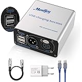 Moukey Phantom Power Supply,1-Channel,48V with New USB Charging Capability, 10 Feet XLR Cable and Adapter for Any Condenser M