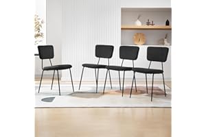 BACYION Modern Boucle Dining Chairs Set of 4 - Kitchen Dining Room Chair with Black Metal Legs, Upholstered Accent Chair for Kitchen Dining Room Living Room, Black