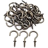 IDEALSV Antique Brass Ceiling Hooks 7/8'' Vintage Bronze Cup Hook Screw-in Light Hooks (40 Pack)