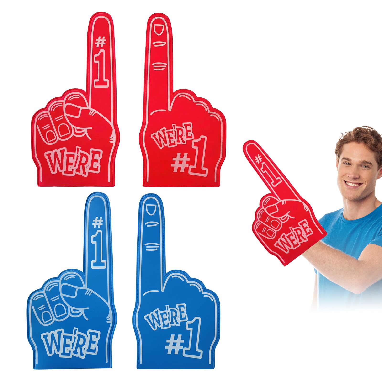 FunnAura 2 PCS Blue and Red Gladiators Foam Finger, Party Props Sports Fan Accessories, Number 1 Giant Foam Hands