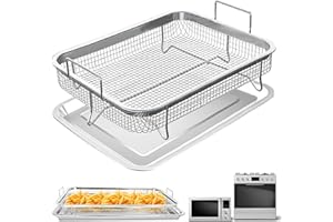 Air Fryer Basket for Oven,2 Pieces 12.2'' x 8.74'' Non-Stick Steel Mesh Grill Basket Air Fryer Baking Tray Accessories Rack R