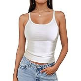 Tank Tops for Women, Scoop Neck Ribbed Basic Tank Tops, Women Slim Knit Basic Summer Tops Going Out Tops Long Sleeveless Shirt (S, White)