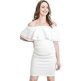 LaClef Women's Off Shoulder Maternity Dress with Double Ruffle
