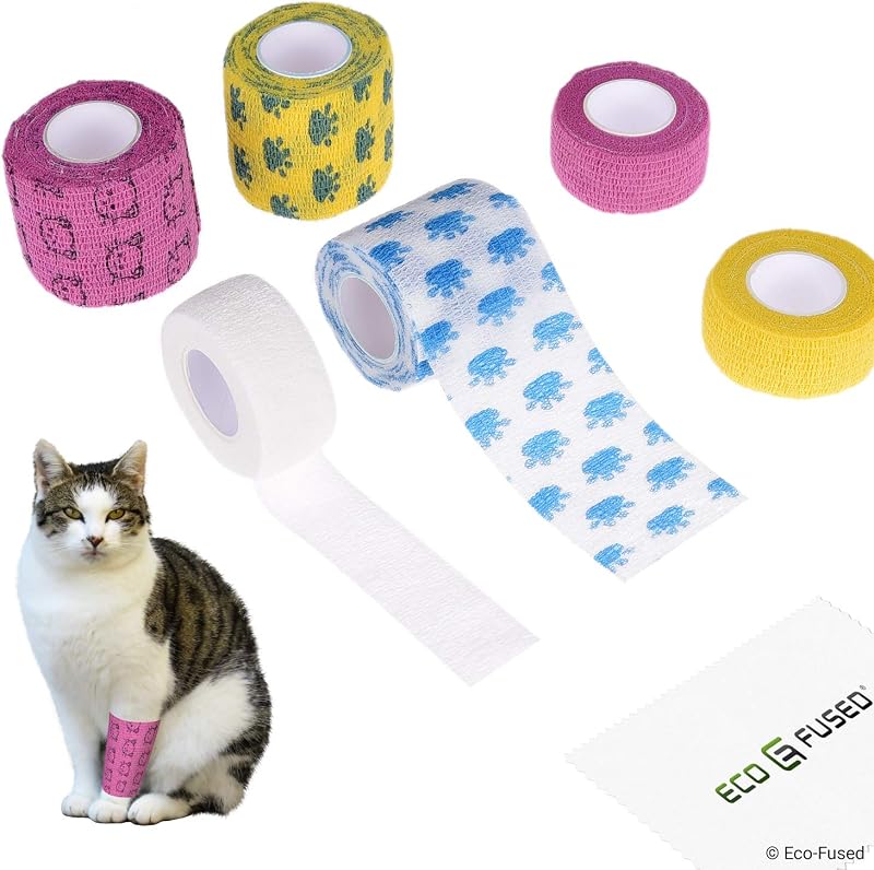 ECO-FUSED Self Adhering Bandage for Cats 6 Pack Elastic Injury Wrap