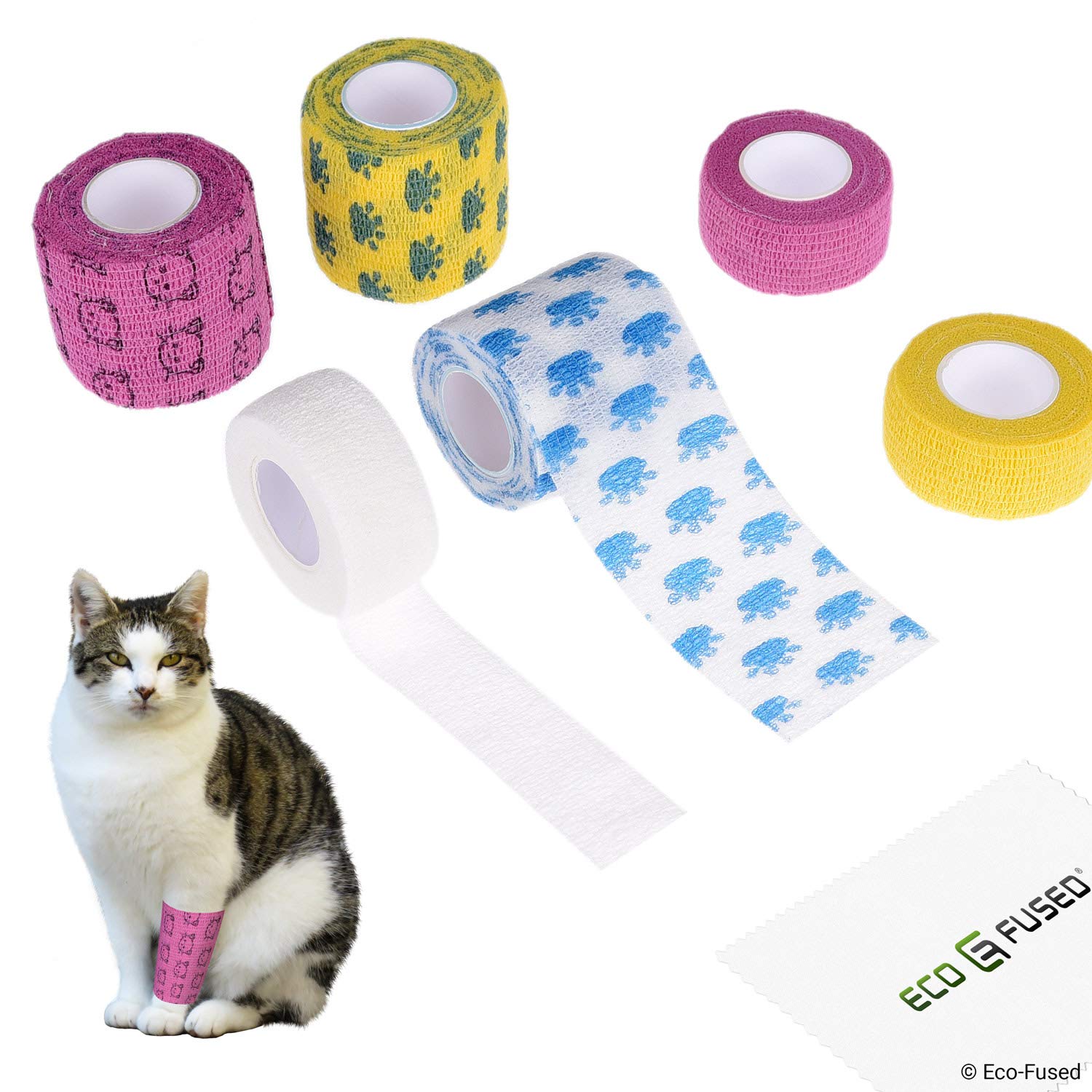 Photo 1 of Eco-Fused Self Adhering Bandage - Injury Wrap Tape for Cats - Pack of 6 - Supports Muscles and Joints - Does not Stick to Hair - Elastic, Water Repellent, Breathable - Relieves Stress
