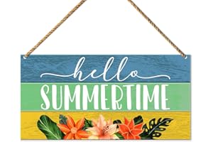 QVUXZ Hello Summertime Sign Decor for Front Door, Farmhouse Summer Tropical Flowers Welcome Sign for Home Porch Decor Kitchen Dining Room Wall Art Rustic Summer Decoration for Home Office Bedroom Outdoor