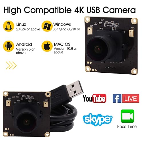4K USB Camera Module Wide Angle with Microphone 170degree Fisheye - Main Image