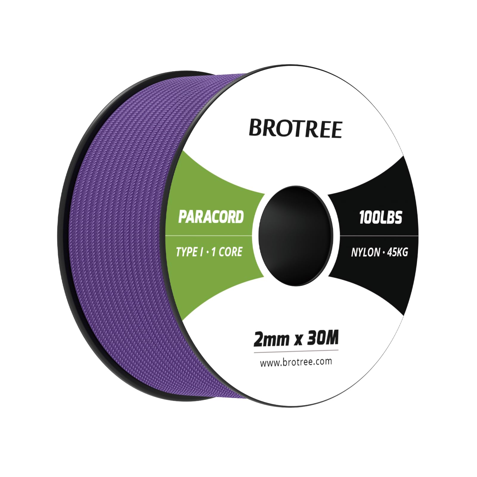 Brotree Paracord 2mm 30M 100% Nylon Rope 1 Strand Parachute Cord for Outdoor, Craft, DIY - 45kg Breaking Load (Purple)