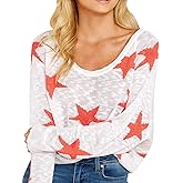 xxxiticat Women's Casual Star Tank Tops Long Sleeve Off The Shoulder Knitted Tunic Tops Boat Neck Pullover Sweater Jumpers