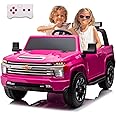 LUIBAS 24V 2 Seater Ride On UTV Car with Remote Control for Boys Girls, Ride on Car for Big Kids Licensed Chevrolet Silverado, Kids Electric Power Vehicles Wheels with EVA Tires,Rose Pink