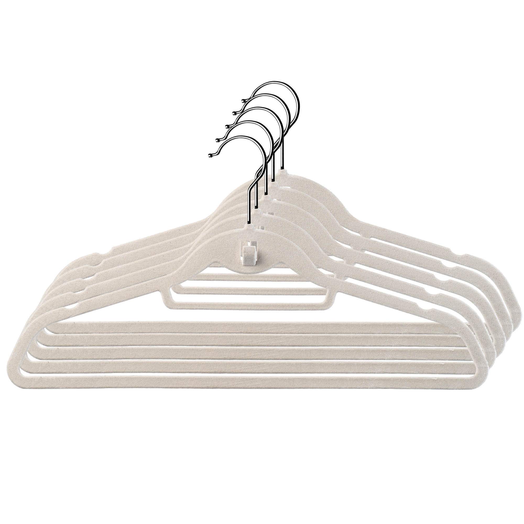 KADAX 5 x Flocked Coat Hangers with Stainless Steel Hooks for Wardrobe, Shirt, Suit, Trousers, Skirt, Suit Hangers with Non-Slip Surface, Space Saving, Coat Hangers (Light Grey)