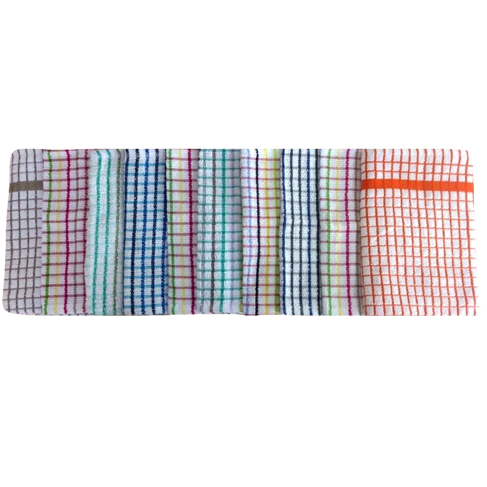 Pack Of 10 Assorted Large Multi Terry Cotton Tea Towels Set Kitchen