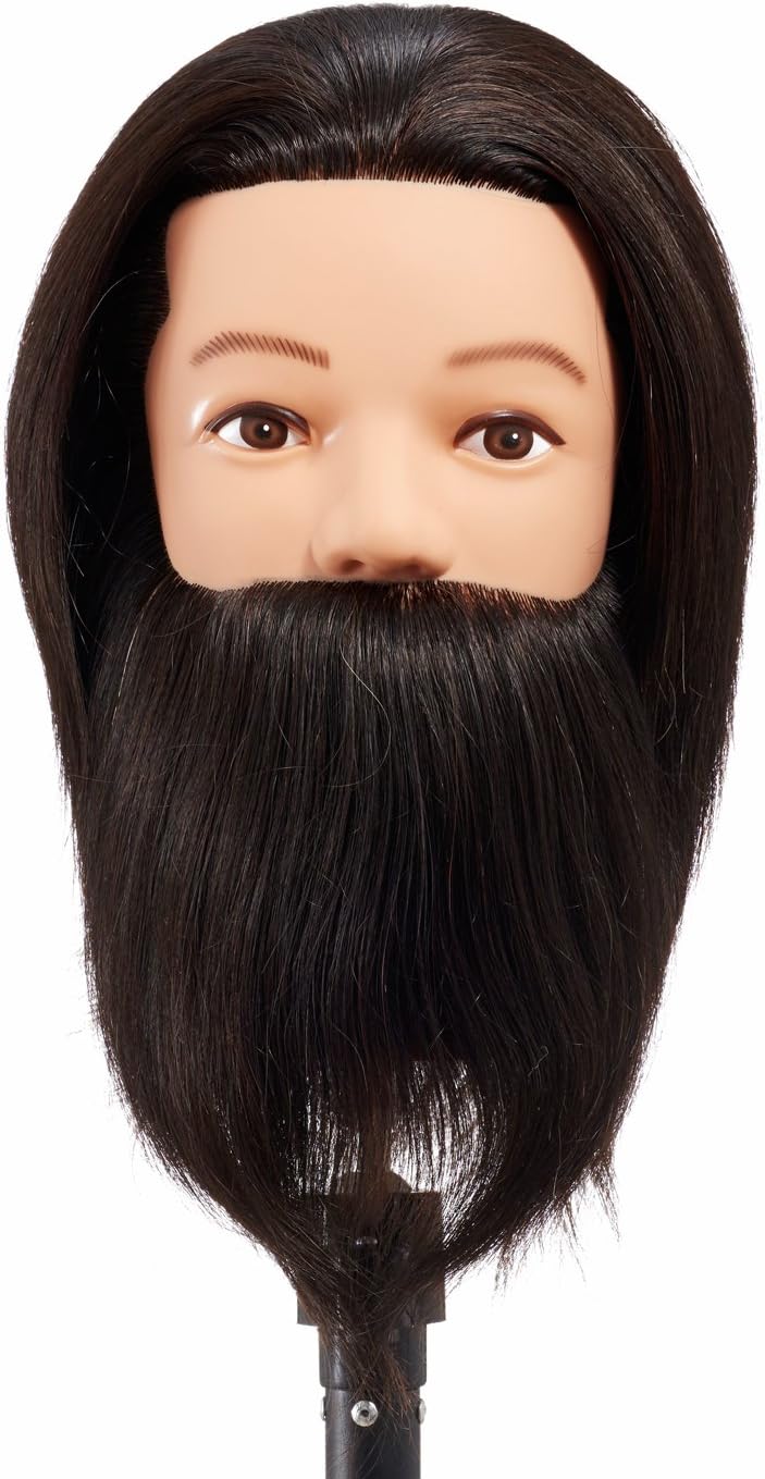 Hairginkgo 100% Human Hair Male Mannequin Head with Beard Cosmetology Mannequin Training Head (9001D0208)