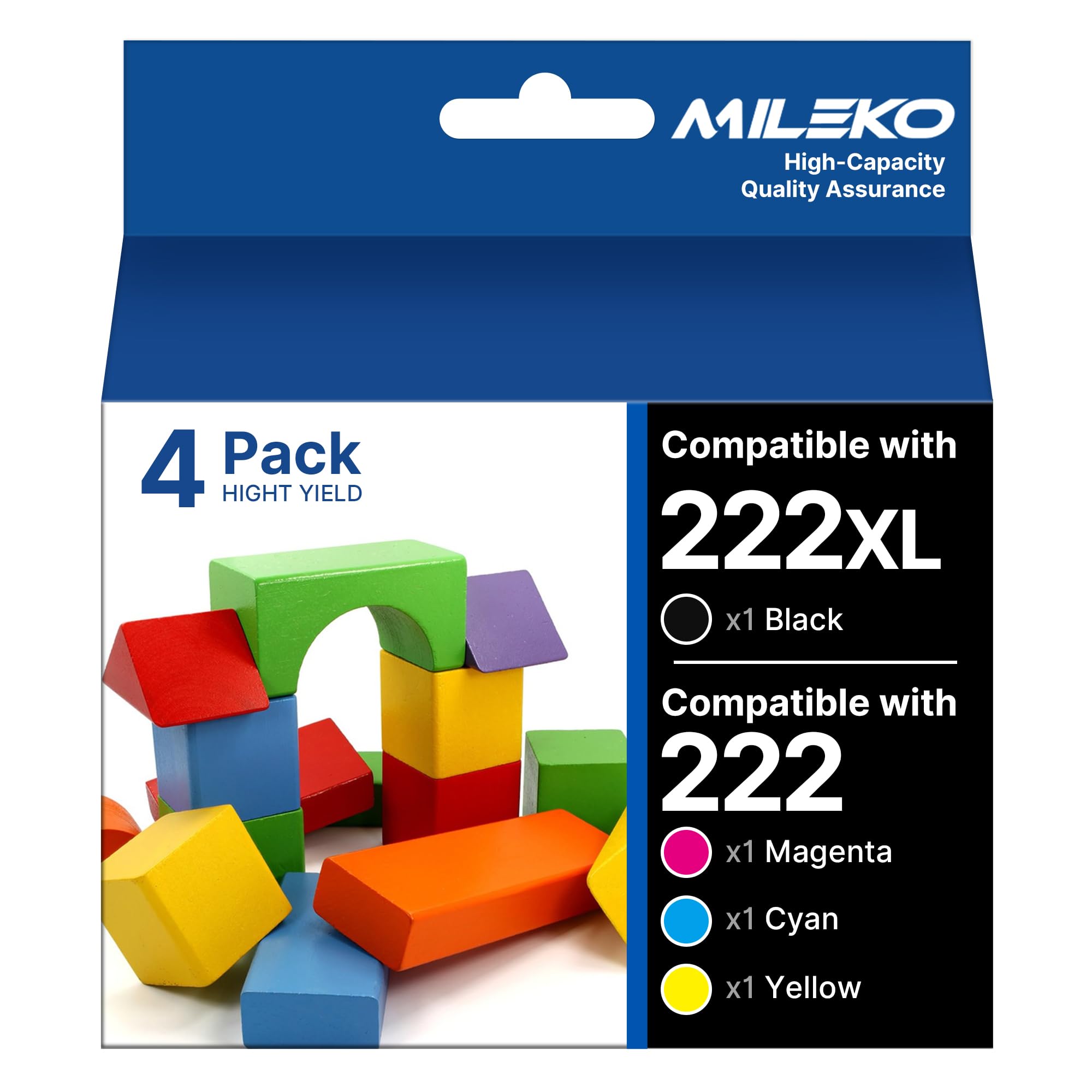 Photo 1 of 222XL Ink Cartridges Remanufactured Replacement for Epson 222 Ink Cartridges for Epson 222 XL 222XL Ink Cartridges for Epson Printer for Workforce WF-2960, XP-5200 (4 Pack)