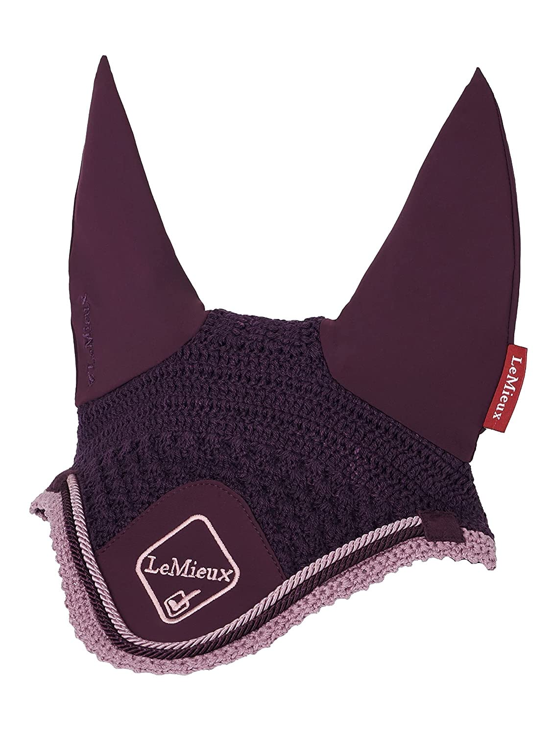 LeMieux Classic Fly Hood in Fig with Soft Lycra Ears - Close Knit Crochet - Comfortable Fit Equestrian Mask - Sport Horse Wear - X-Large