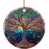 Stained Ceramic Tree of Life Ornament, Tree of Life Christmas Ornament, Xmas Decorations and Holiday Ideal Gifts, Christmas Keepsake Ornaments, Xmas Tree Decors