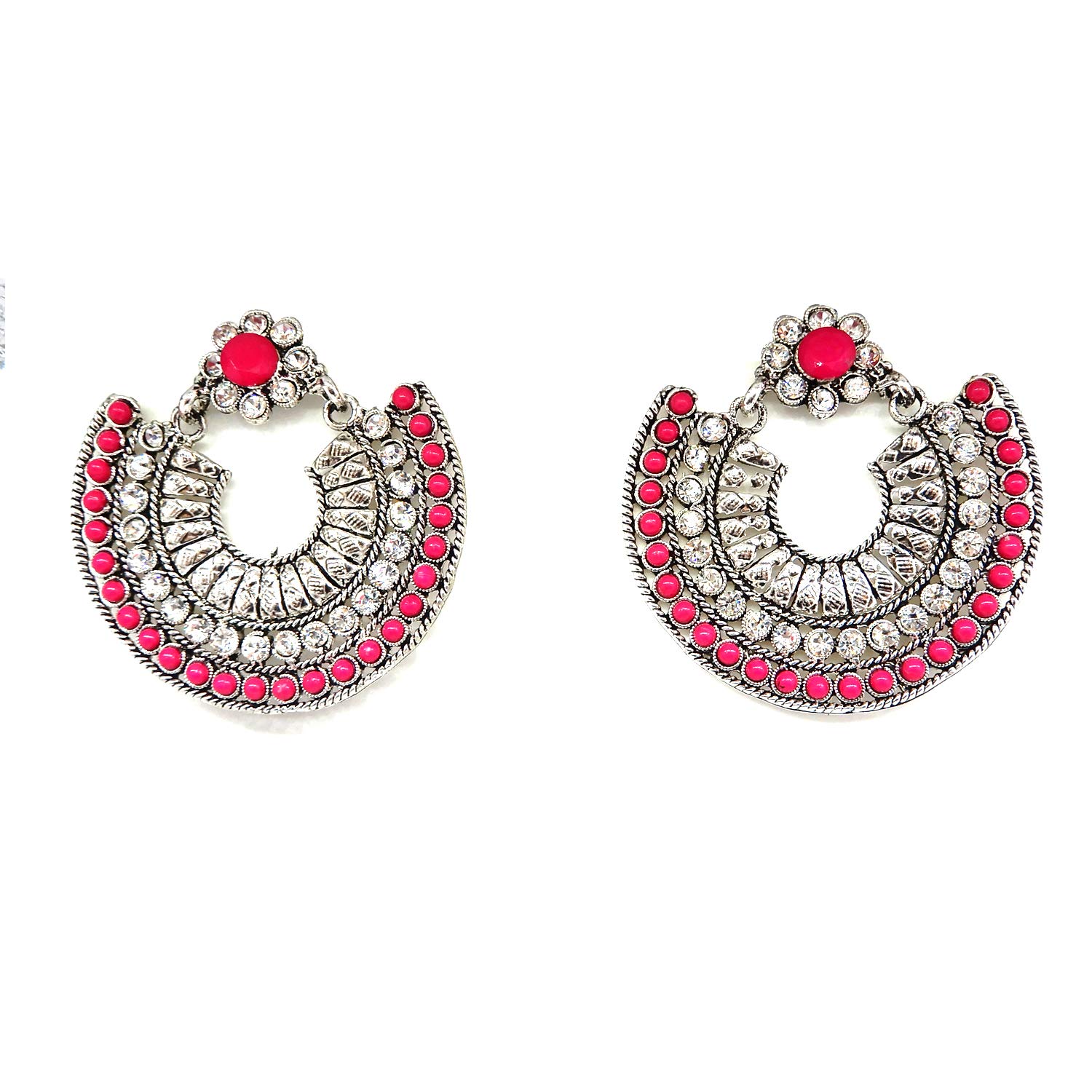 Starnk Designer silver Afghani Tribal Dangler Chandbali Earrings for Girls Fancy Party Wear Earrings for Women