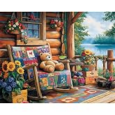 Natuyalo Lakeside Cabin Paint by Numbers Kit for Adults, Colorful Natural Landscape Painting by Numbers, DIY Acrylic Paint Kit for Adults Without Frame, Easy Canvas Art 16x20 Inch