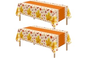Kelool 2 Pack Thanksgiving Tablecloth,54 x 108 Inch Thanksgiving Decorations,Plastic Table Cloth Disposable Rectangle,Maple Leaves Tablecloths,Fall Table Cloth Cover for Indoor Outdoor Picnic Party