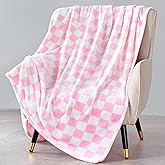 Edenleaf Pink Checkered Blanket, Ultra Soft Fleece Checkered Throw Blankets for Couch Bed and Travel, Luxury Throws for All Seasons, 50x60 Inch, Pink