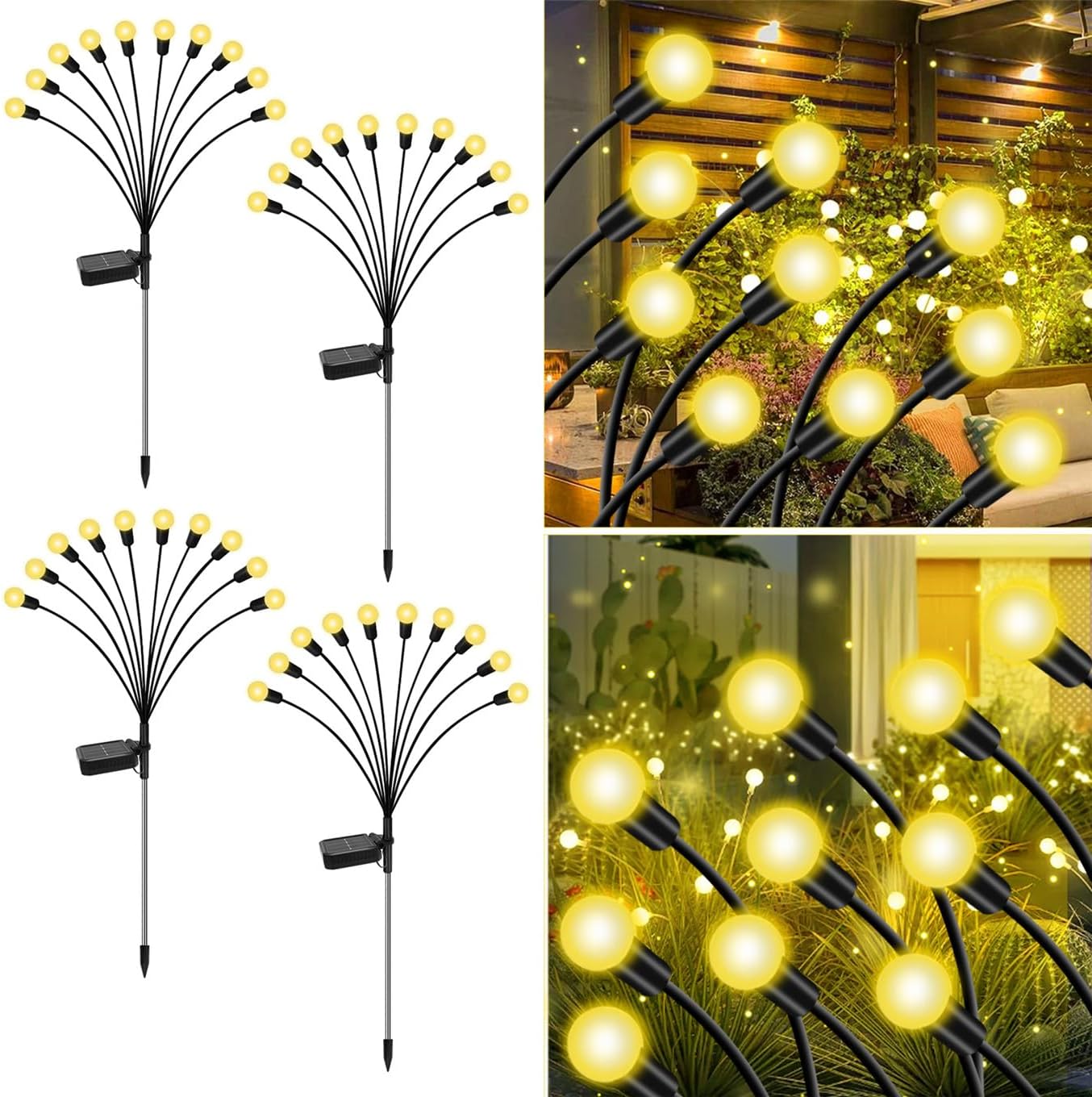 Lighting - Jpnew Solar Garden Lights 4 Pack Solar Firefly Lights 10LED Waterproof Outdoor Solar Swaying Light, Sway by Wind for Pathway Yard Walkway Patio Fence Decorations Warm White