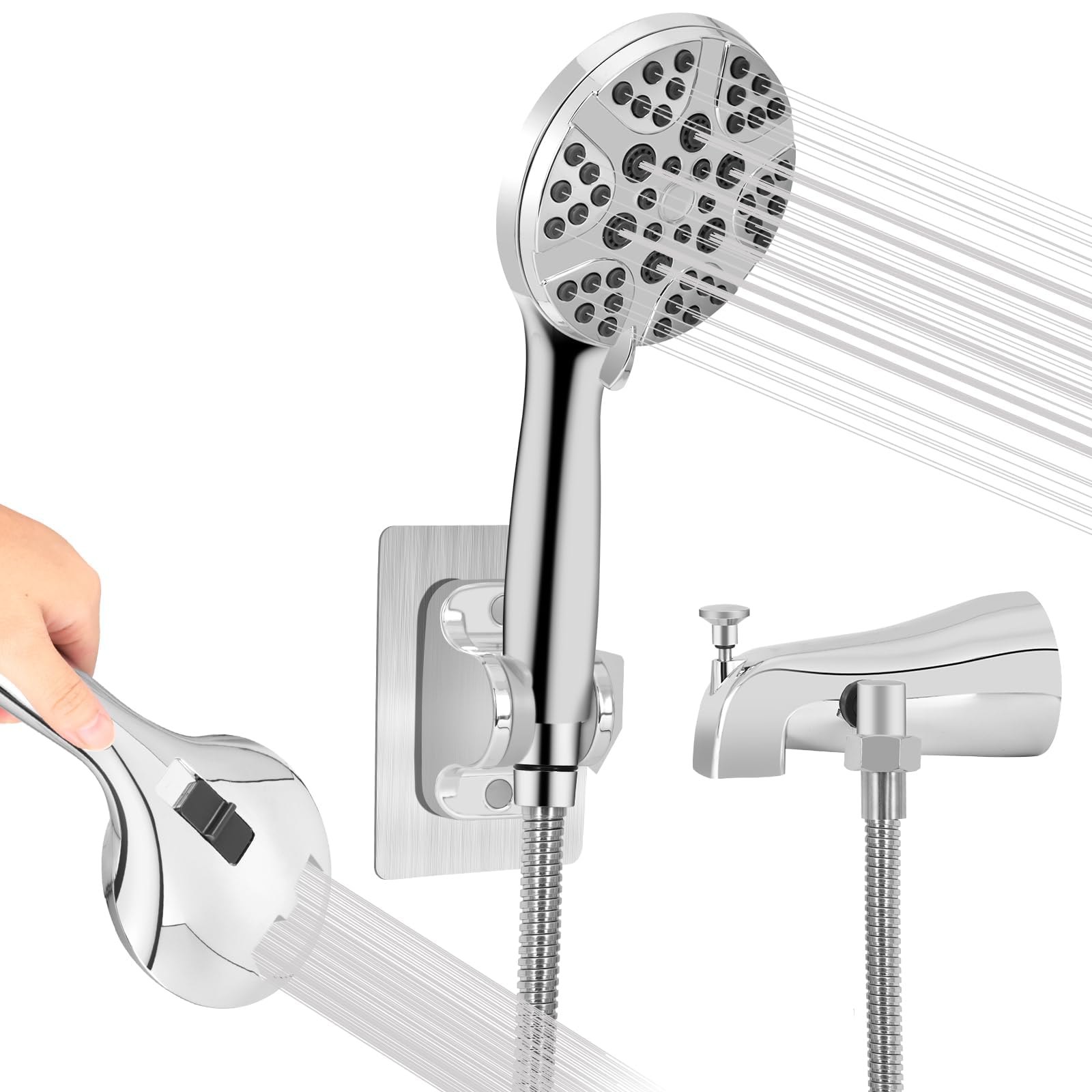 Tub Spout with Diverter, High Pressure 8 Settings Hand Held Shower head