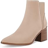 Coutgo Womens Pointed Toe Ankle Boots Elastic Chunky Block Stacked Mid Heel Slip On Chelsea Booties