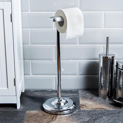 Bath Vida Floor Standing Toilet Roll Holder Chrome Finish Stainless Steel