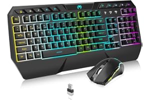 MENGZILI Wireless Gaming Keyboard and Gaming Mouse Combo - RGB Backlit,Rechargeable Wireless Keyboard,Wrist Rest Ergonomic,Backlit Mouse,Wireless Gaming Keyboard and Mouse,Long-Lasting Built-in Battery (Black)