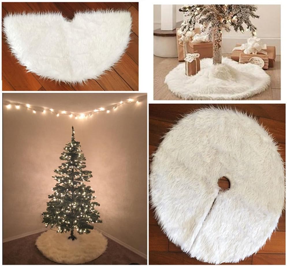 DoTech 30 inches Pure White Christmas Tree Skirt, Creative Luxury Long Haired Faux Fur Round Xmas Tree Skirt Base Mat Cover for Christmas Holiday Home Party Decorations (30.7" (78cm))