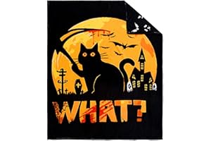 Vessia Flannel Fleece Throw Blanket, Black Cat Moon Flannel Blanket for Couch, Sofa, Bed, 300GSM Soft Cozy Cute Funny Cartoon Blanket Gift for Halloween Decor