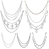Quelay 8 Pcs Punk Pants Hip Hop Goth Cross Star Rivet Charm Layered Jeans Chain Belt Trousers Pants Wallet Pocket Biker Chain Streetwear Accessories for Men Women Eboy Egirl