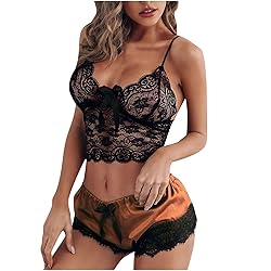 Women's Nightgown Two Piece Lace Satin Spaghetti