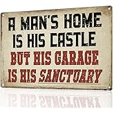 MOLESS Vintage Garage Decor – 'His Garage Is His Sanctuary' Sign | 12x8″ Metal Signs for Man Cave Wall Decor– Funny Gifts for Men, 2454