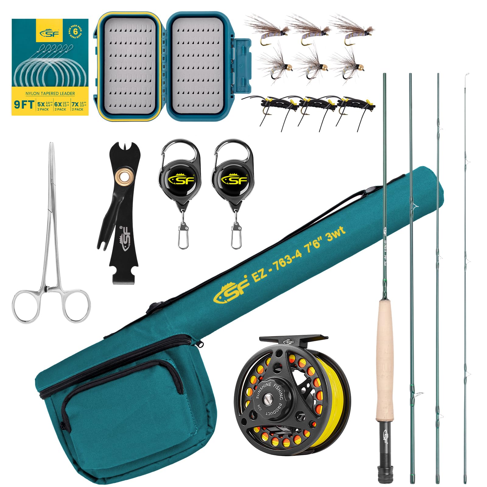 SF Fly Fishing Rod 7'6'', 3wt, 4sec, M.F, Emerald Green Combo 3wt | eBay