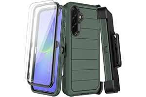 KECAI for Samsung Galaxy A36 5G Case with Belt Clip Holster,2X Screen Protectors & Kickstand,Heavy Duty Shockproof Drop Protection Bumper Military Grade Full Body Rugged Durable Phone Cover (Deep Green)