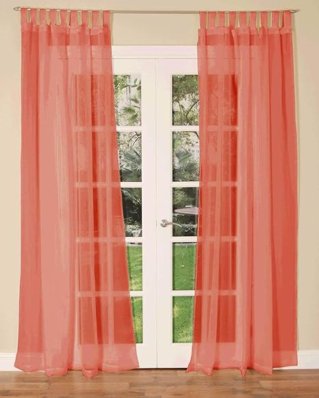 Tab Top Voile Single Curtain Panel Terracotta 60x54 Amazon Co Uk