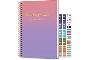 DOURA 2025-2026 Monthly Planner, 24 Months Calendar Book, JAN 2025 - DEC 2026, 2025-2026 Calendar Monthly Planner with Waterproof Cover, Twin-Wire Binding and Stickers, 8.7" x 11", Pinkish-Purple