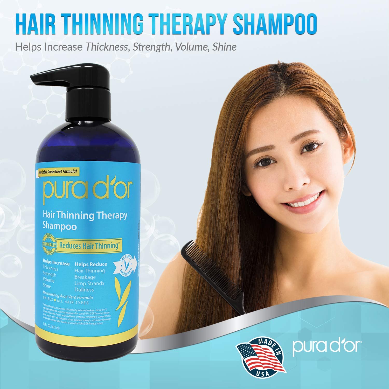 PURA D'OR Hair Thinning Therapy Biotin Shampoo ORIGINAL Scent (16 oz) w/Argan Oil, Herbal DHT Blockers, Zero Sulfates, Natural Ingredients For Men & Women, All Hair Types (Packaging may vary) : Beauty