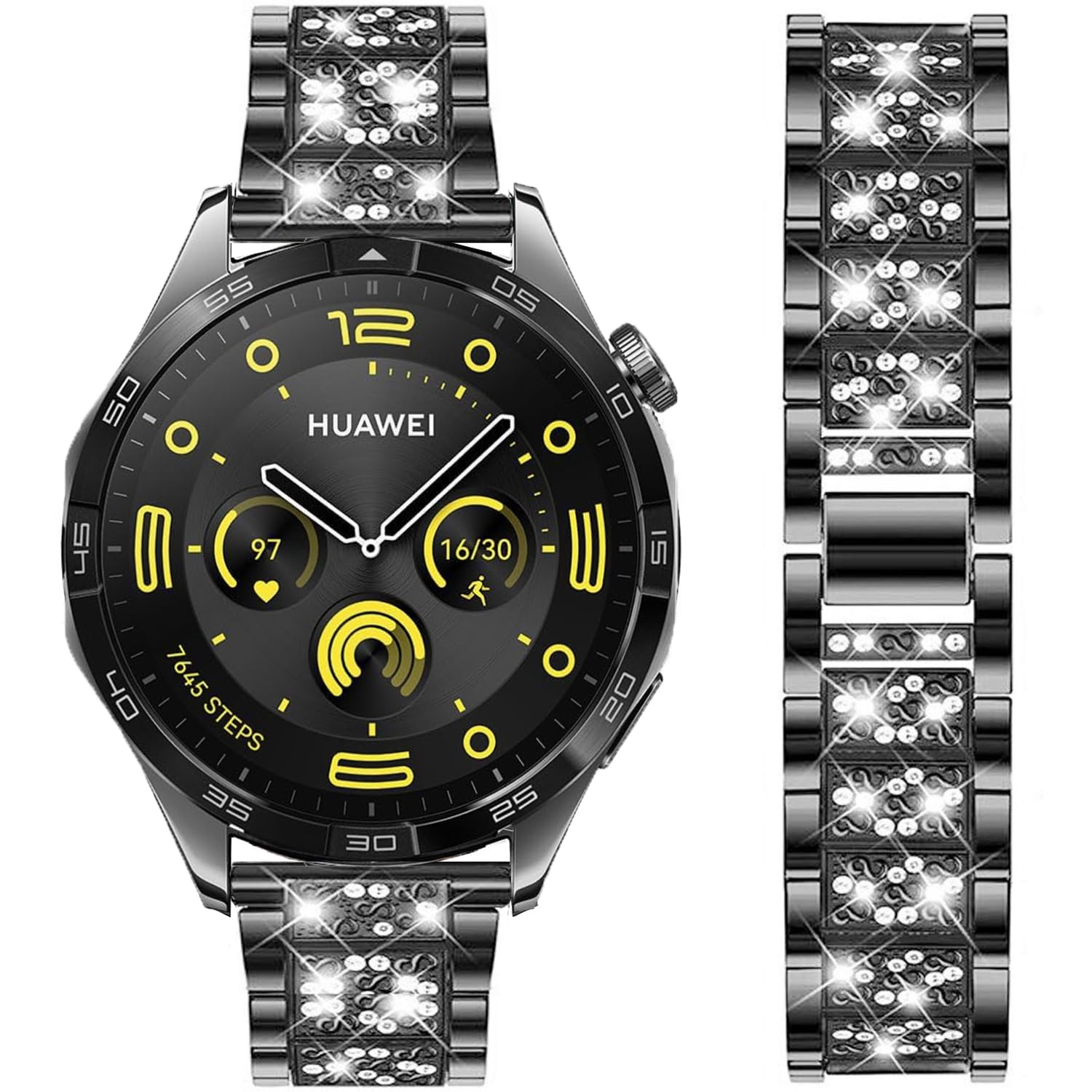 DEALELE Strap Compatible with Samsung Gear S3 Frontier / Classic / Galaxy Watch 46mm / Galaxy 3 45mm / Huawei Watch 3 / GT2 46mm, 22mm Rhinestone Dimaond Metal Replacement Bands Women Men, Black