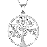 YL 925 Sterling Silver Tree of Life Necklace for Women Round Tree Pendant Birthstone Jewelry for Mom