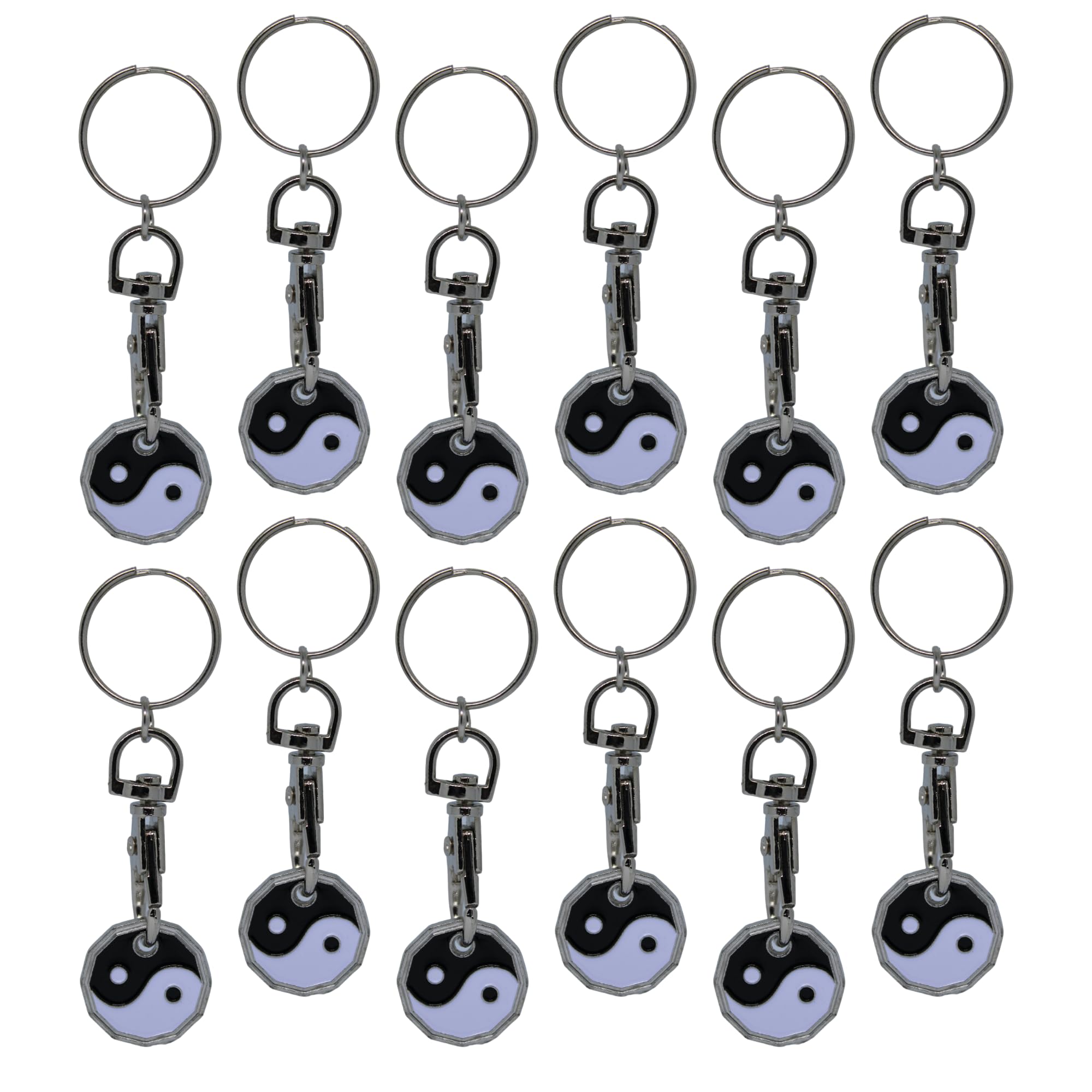 12pk Shopping Trolley Token Key Ring | Trolley Tokens for Supermarket, Gym Locker | New Pound Coin UK Tokens (12pk Yin & Yang)