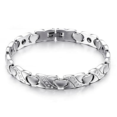 JewelryWe Schmuck Magnet Therapie Kugel Perle Perlen Edelstahl Armband Link Handgelenk Kette Silber Damen