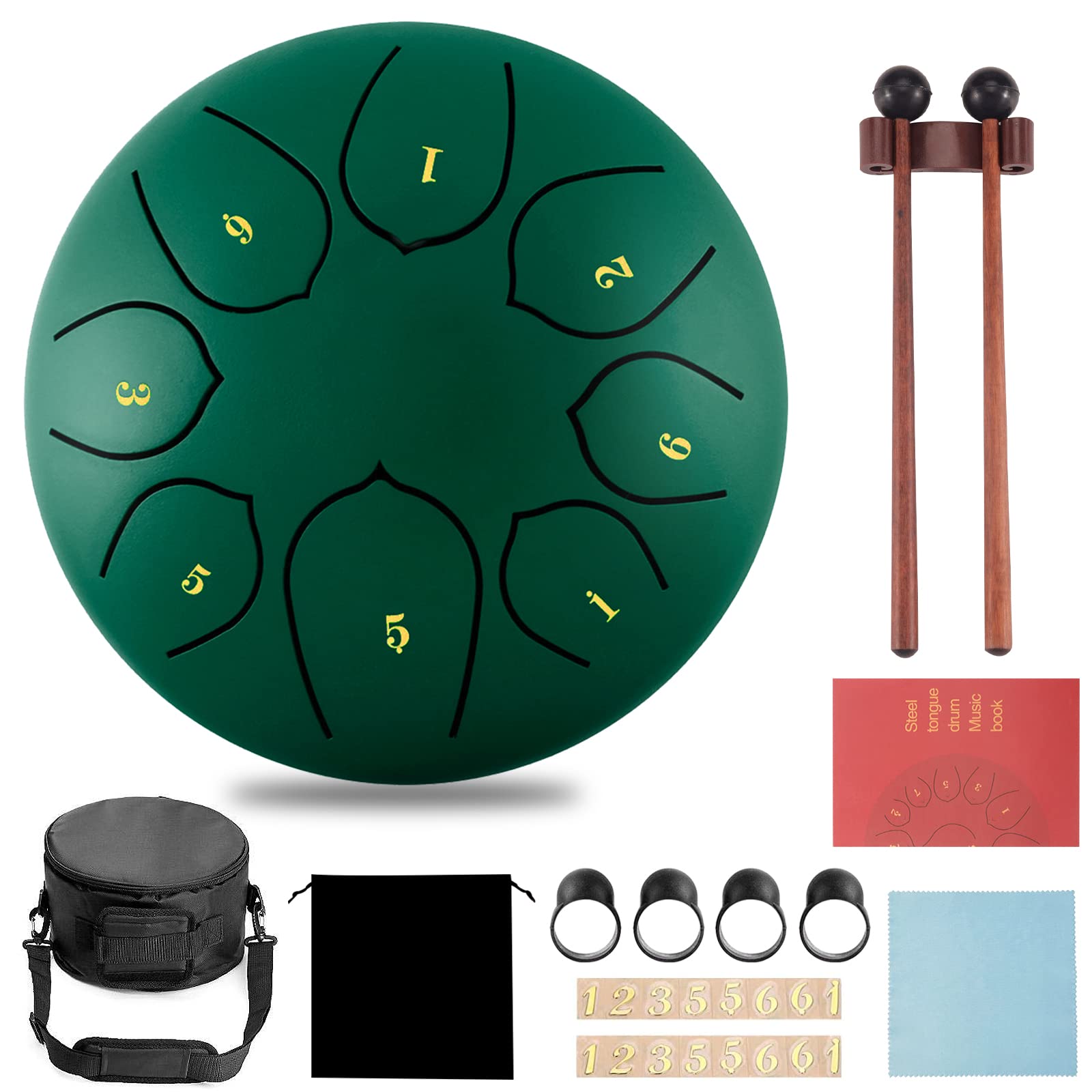 Steel Tongue Drum, Tongue Drum, 8 Notes, 6 Inch Disc Drum, Steel Tongue Drum, Percussion Instrument, Hand Pan Drum with Accessory Box, Bag, Finger Pick, Music Book and Beater